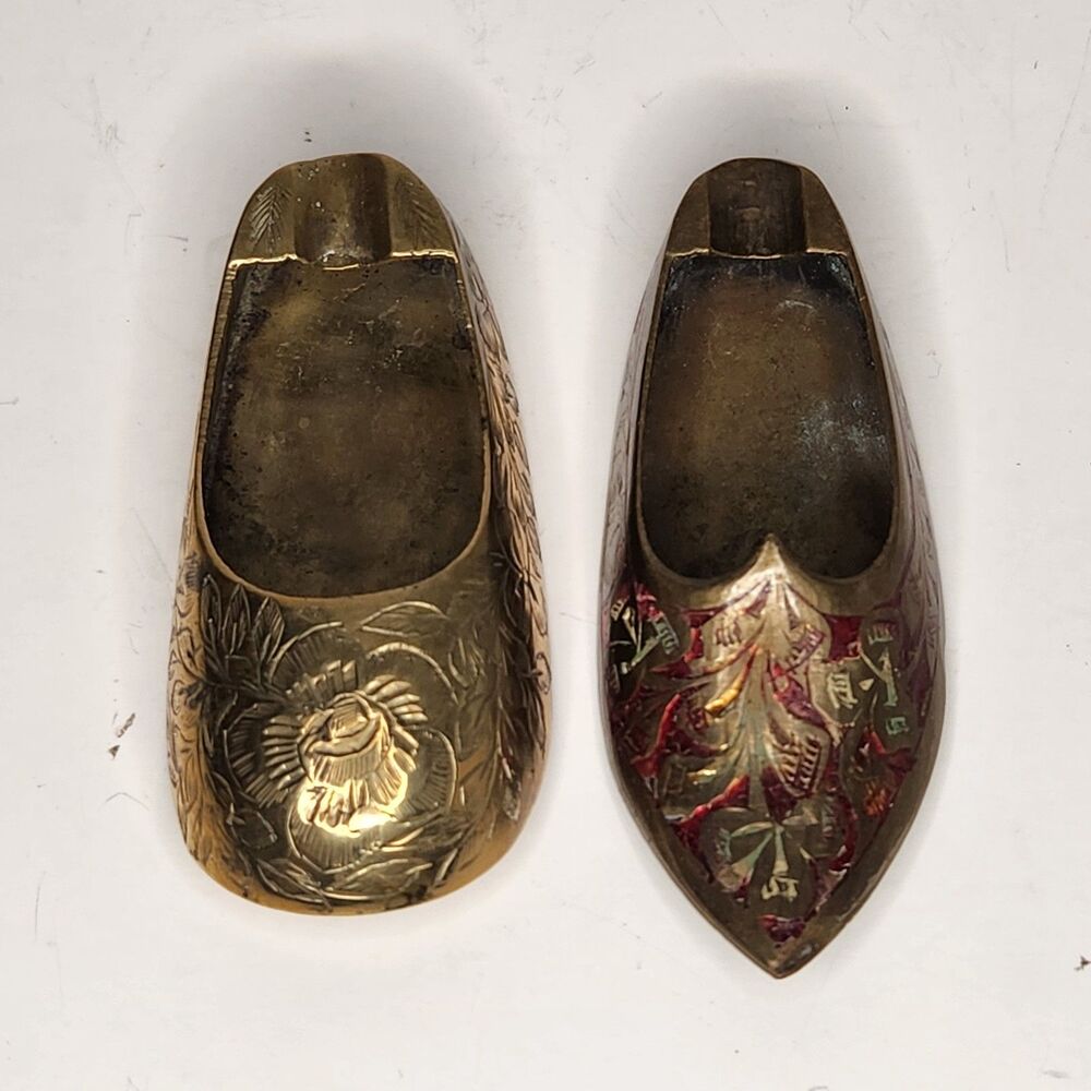 Vintage Miniature Brass Shoe Ashtrays Made in India